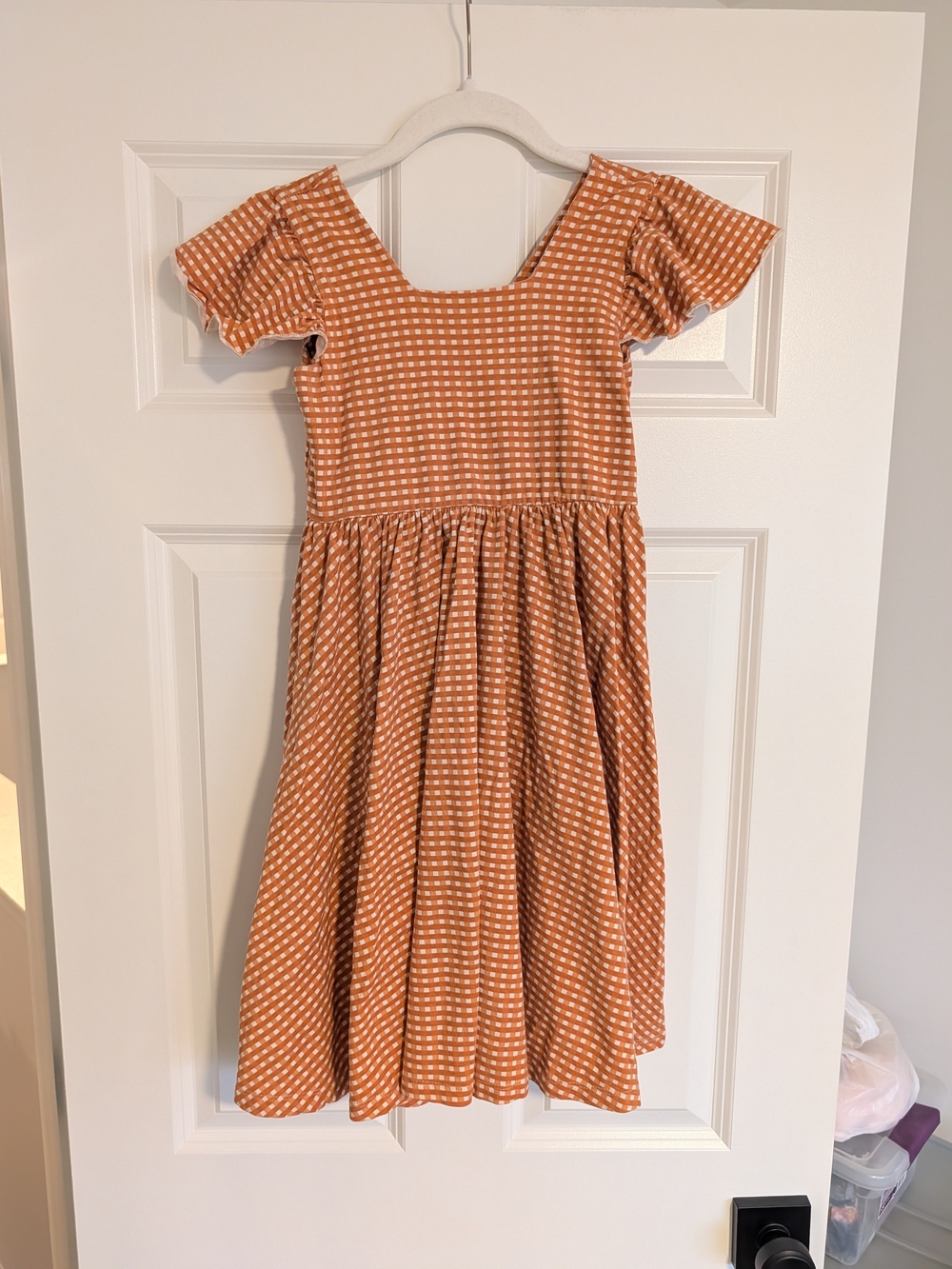 Alice + Ames Girls Rust Gingham Ruffle Sleeve Dress